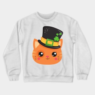 Saint Patrick's Day Cat, Orange Cat, Lucky Clovers Crewneck Sweatshirt